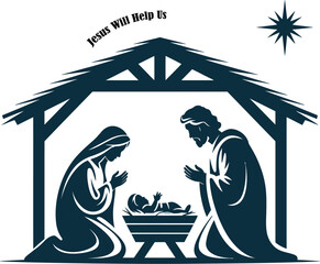 Merry christmas nativity scene with religious message