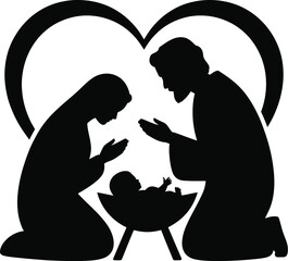 Nativity scene with traditional figures and star