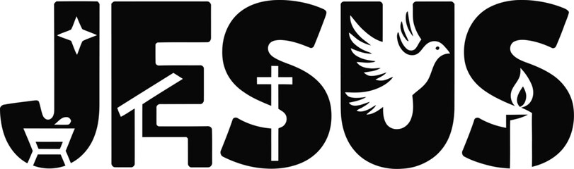 Jesus and christmas themed vector illustration with festive elements