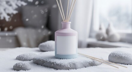 Winter Fragrance - Diffuser with Snowy Ambiance and Soft Lighting.