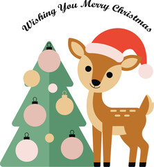 Festive christmas deer illustration with snowflakes and festive colors