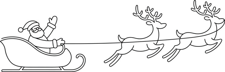 Christmas icon set featuring santa claus and deer in line art style