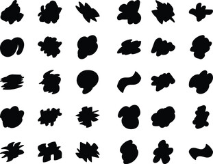 Dense Organic Ink Shape Texture Collection for Creative Abstract Projects. Black Silhouette Vector Collection