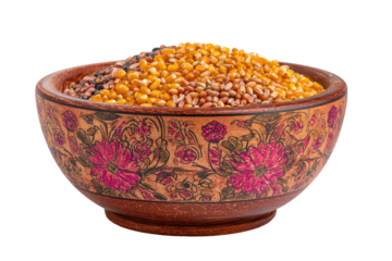 Wooden bowl filled with mixed grains