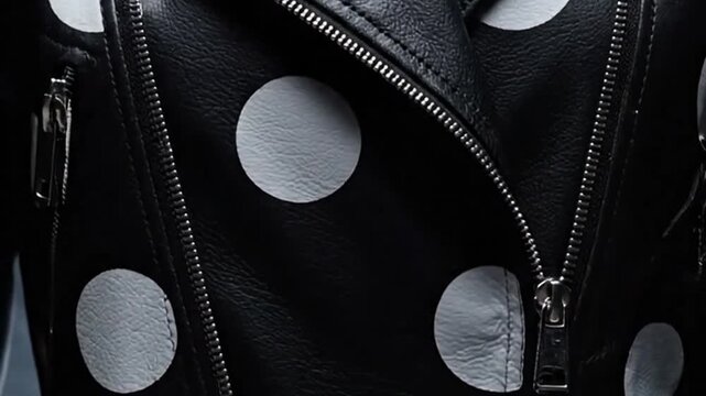 Polka dot jacket closeup zippers gleaming