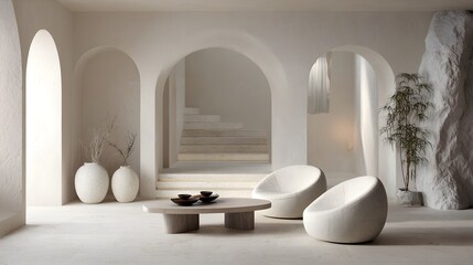 Modern Living Room Minimalist Alabaster Japandi Italian Style Vibrant Accents Crisp Details Elegant Design Luxurious Ambiance Sophisticated Appeal (AI-Generated)