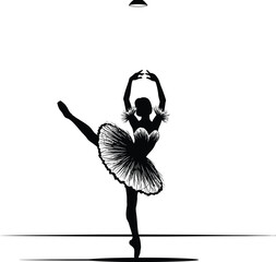 Elegant Ballerina Dance Pose Black & White Silhouette Vector Art