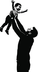 Father and Child Love Moment Black & White Silhouette Vector Art