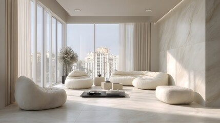 Modern Living Room Minimalist Alabaster Japandi Italian Style Vibrant Accents Crisp Details Elegant Design Luxurious Ambiance Sophisticated Appeal (AI-Generated)