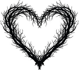 Heart Shape Tree Branches Black & White Silhouette Vector Art