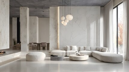 Modern Living Room Minimalist Alabaster Japandi Italian Style Vibrant Accents Crisp Details Elegant Design Luxurious Ambiance Sophisticated Appeal (AI-Generated)