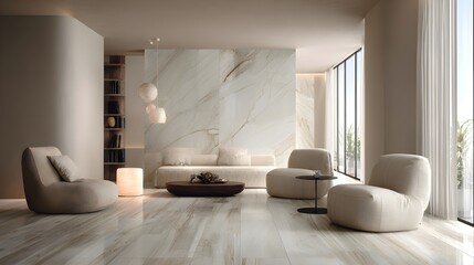 Modern Living Room Minimalist Alabaster Japandi Italian Style Vibrant Accents Crisp Details Elegant Design Luxurious Ambiance Sophisticated Appeal (AI-Generated)