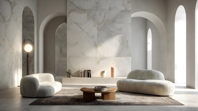 Modern Living Room Minimalist Alabaster Japandi Italian Style Vibrant Accents Crisp Details Elegant Design Luxurious Ambiance Sophisticated Appeal (AI-Generated)