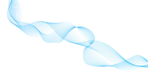 Abstract smooth transparent blue wave line design element, frame of vector blue wave  lines on white background, technology futuristic blue waves curve lines banner.