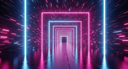 Neon glowing sci-fi tunnel pink blue lights futuristic endless corridor
