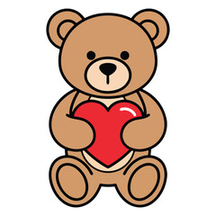 Obraz premium Cute cartoon teddy bear holding a red heart, vector illustration for Valentine's Day