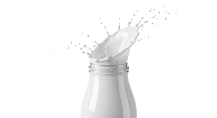 White liquid splash from bottle isolated on a transparent background