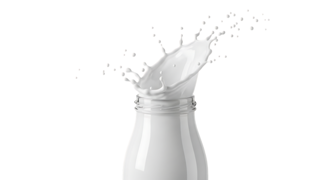 White liquid splash from bottle isolated on a transparent background