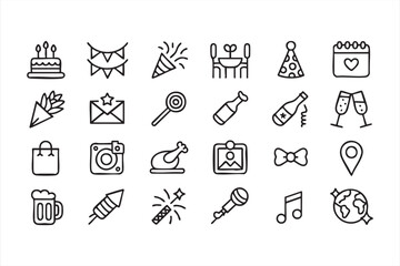 Celebration and holiday vector icon set for event and entertainment applications