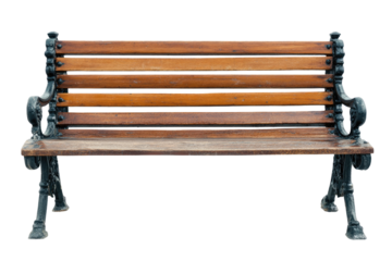Wooden park bench with dark metal accents