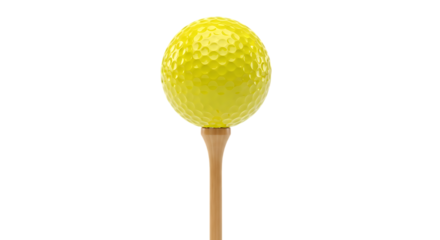 Yellow Golf Ball On Wooden Tee isolated on a transparent background