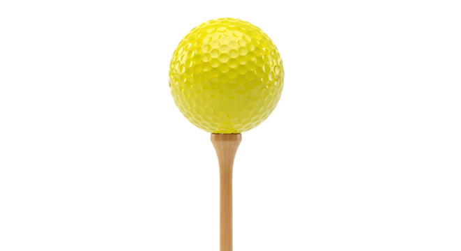 Yellow Golf Ball On Wooden Tee isolated on a transparent background