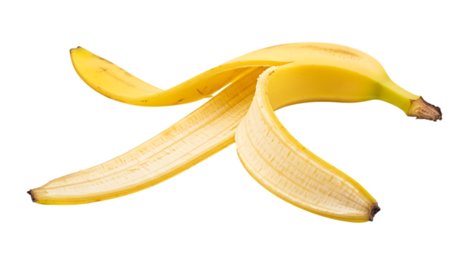 Yellow banana peel open isolated on a transparent background