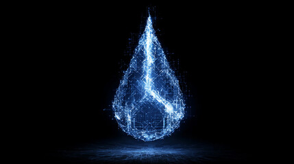 A water droplet composed of digital light pulses, glowing with vibrant energy, symbolizing AI, technology, fluidity, and the fusion of natural forms with digital intelligence.
