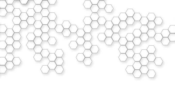 Abstract emboss white hexagonal background luxury white Pattern, geometric hexagonal honeycomb shape texture background, elegance showcasing a meticulously arranged pattern of hexagonal tiles.