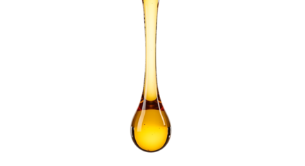 Golden liquid drop falling isolated on a transparent background