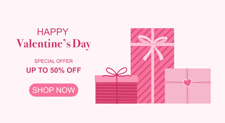 Valentine's day super sale banner, Valentine's day offer Template with Discount Tag, Vector illustration design.