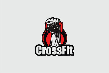 Hand lifting kettlebell vector image logo template