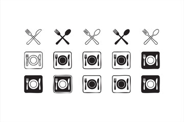 Fork, knife, and spoon vector symbols for food service and hospitality graphics