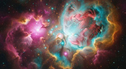 Colorful nebula cosmic gas clouds deep space bright galactic formation