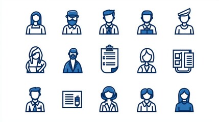 Collection of various professional business employee icons avatars and symbols representing different occupations roles and identities in a corporate or office setting