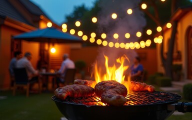 Festive Backyard Barbecue at Night. High quality
