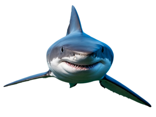 Powerful Predator: Close-Up of a Great White Shark with Jaws Open Isolated on White Background