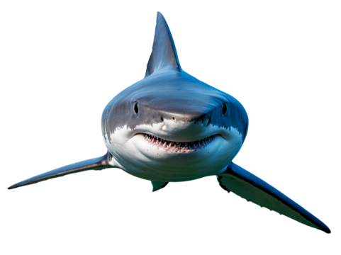 Powerful Predator: Close-Up of a Great White Shark with Jaws Open Isolated on White Background