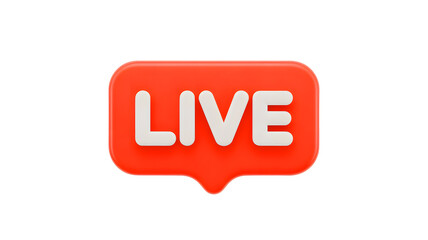 Bright orange speech bubble with the word live in white letters isolated on transparent background