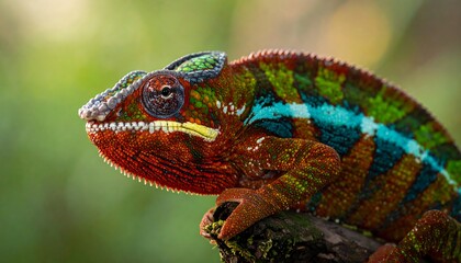 Fototapeta premium Vibrant Panther Chameleon Close-up in Natural Habitat.