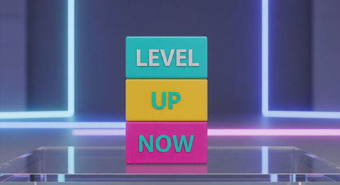Level up now with this vibrant motivational quote on a modern neon background to elevate your brand and drive success today