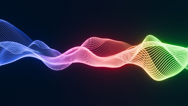 Vibrant Rainbow Waveform: Ideal for representing sound, music visualization, digital frequency analysis, or abstract data transmission themes.