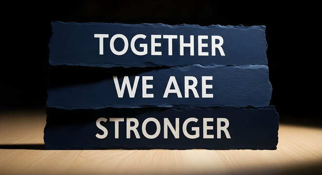 Inspiring teamwork message for business success, collaboration makes us stronger, unity and togetherness in motivational corporate culture