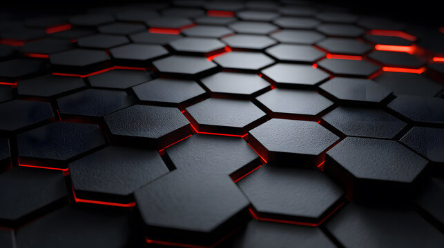 Futuristic Hexagonal Grid with Red Glow