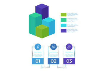 Infographic presenting clear, step-by-step process using colorful blocks. Each step labeled with simple graphics and text guiding viewer through concept presented