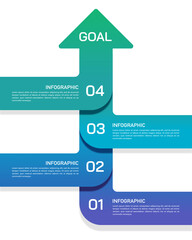 4 Steps Vertical Upward Arrow Business Process Infographic Design with Goal Header. Vector illustration.