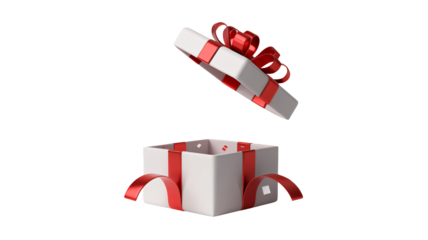 Exciting gift box opens with red ribbon, revealing surprise and joy