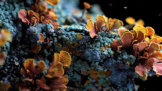Close-up of Colorful Lichen and Moss on Forest Rock