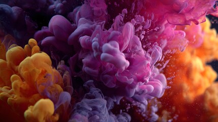 colorful paint ink mixing underwater, macro slow flow, artistic motion design, 4K,