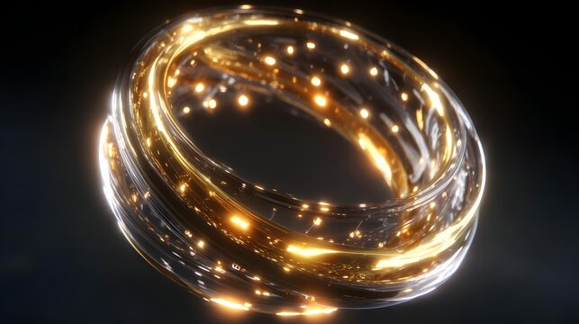 rotating 3D metallic rings glowing with reflections, futuristic design loop, 4K, - Powered by Adobe